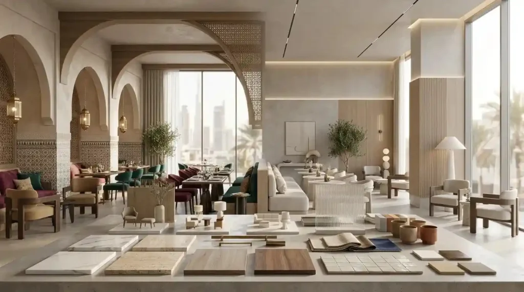 Luxury hospitality concept design featuring premium materials and elegant interior styling.