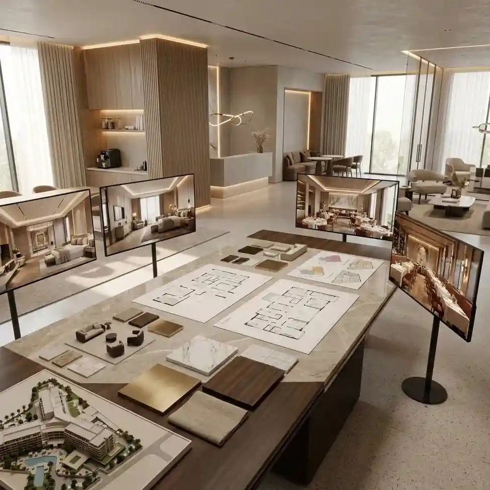 Hospitality concept development and strategic space planning for luxury commercial interiors.
