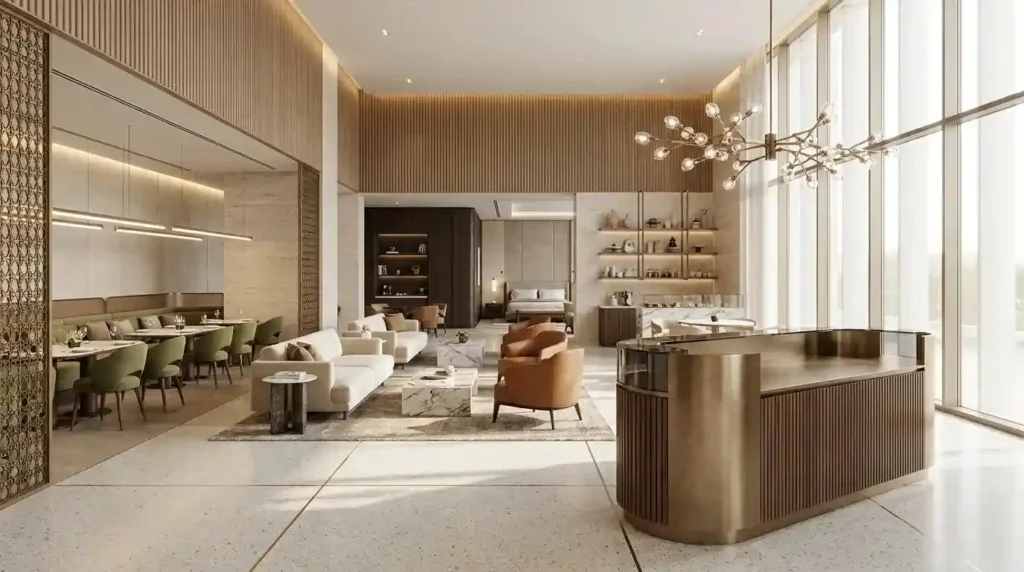Premium FF&E selection for luxury hospitality interiors with bespoke furniture and designer fixtures.