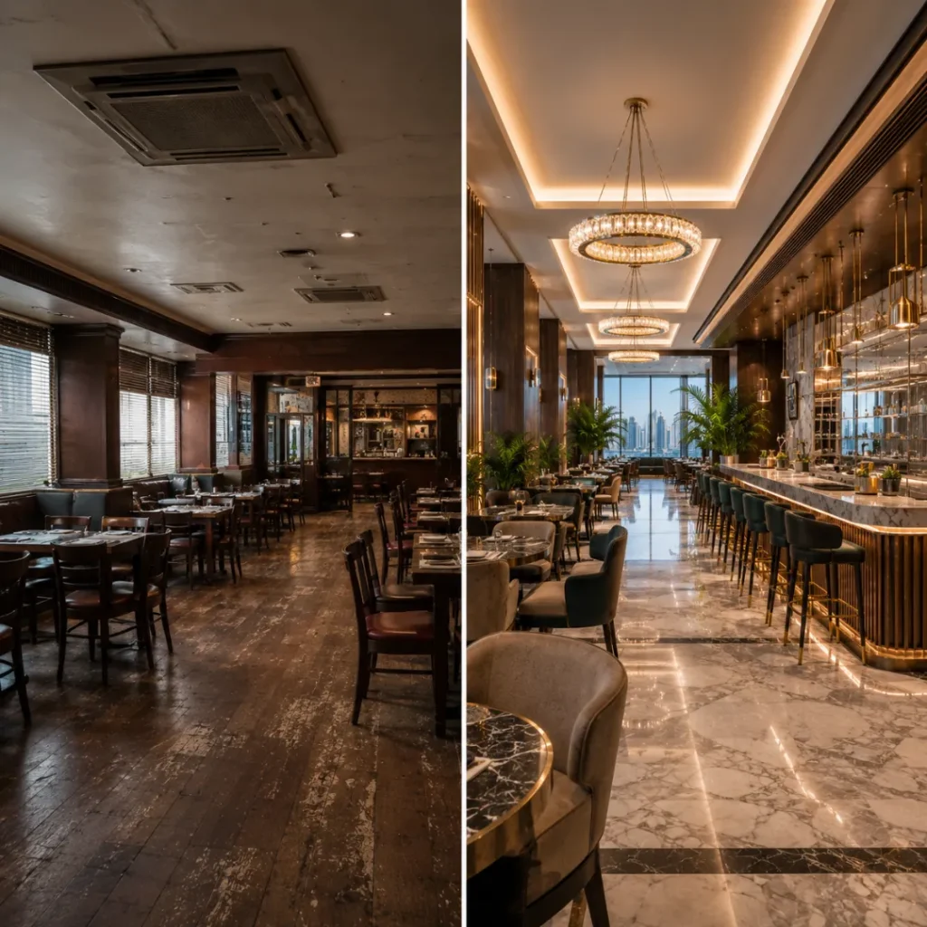 Restaurant Refurbishment & Rebranding By Nujum Al Rabie Best Restaurant Interior Desing Company Dubai