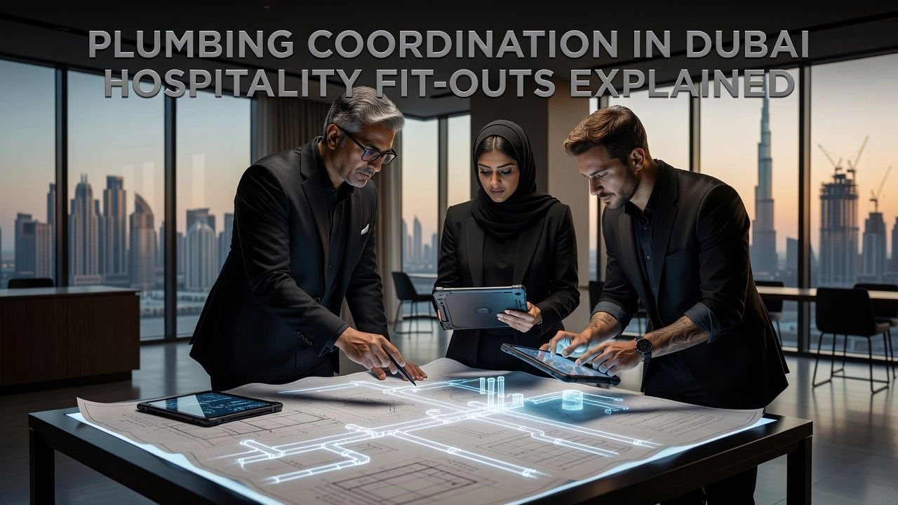 Professional header image for list-based article: Plumbing Coordination in Dubai Hospitality Fit-Outs Expla...